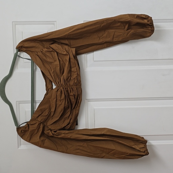 ZARA Woman Studio Brown Draped Crop Top Puff Sleeve - Picture 2 of 13
